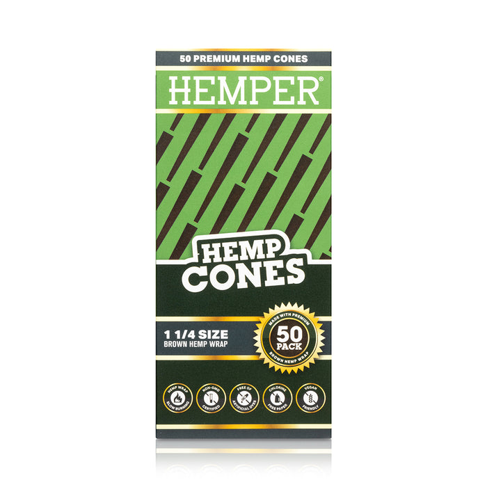 Hemper 1 1/4" Brown Hemp Wrap Cones - Mini Tower (100 Count)