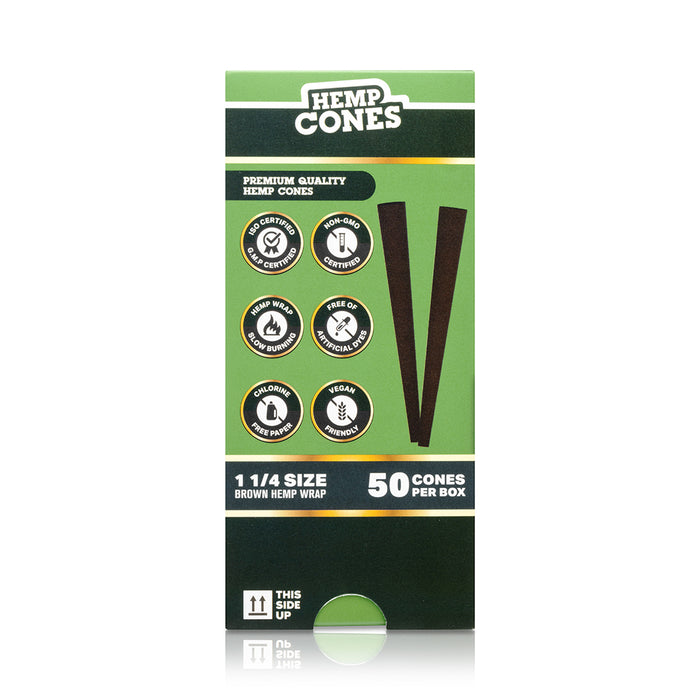 Hemper 1 1/4" Brown Hemp Wrap Cones - Mini Tower (100 Count)