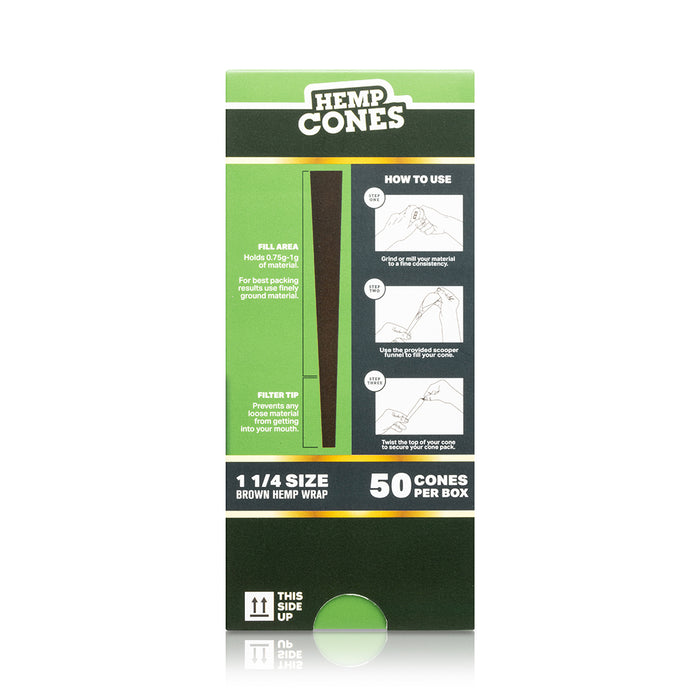 Hemper 1 1/4" Brown Hemp Wrap Cones - Mini Tower (50 Count)