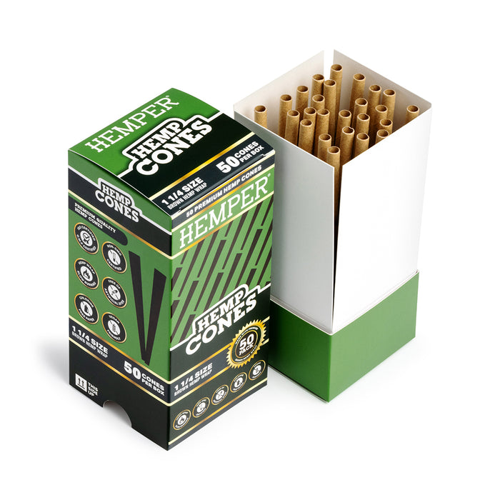 Hemper 1 1/4" Brown Hemp Wrap Cones - Mini Tower (100 Count)
