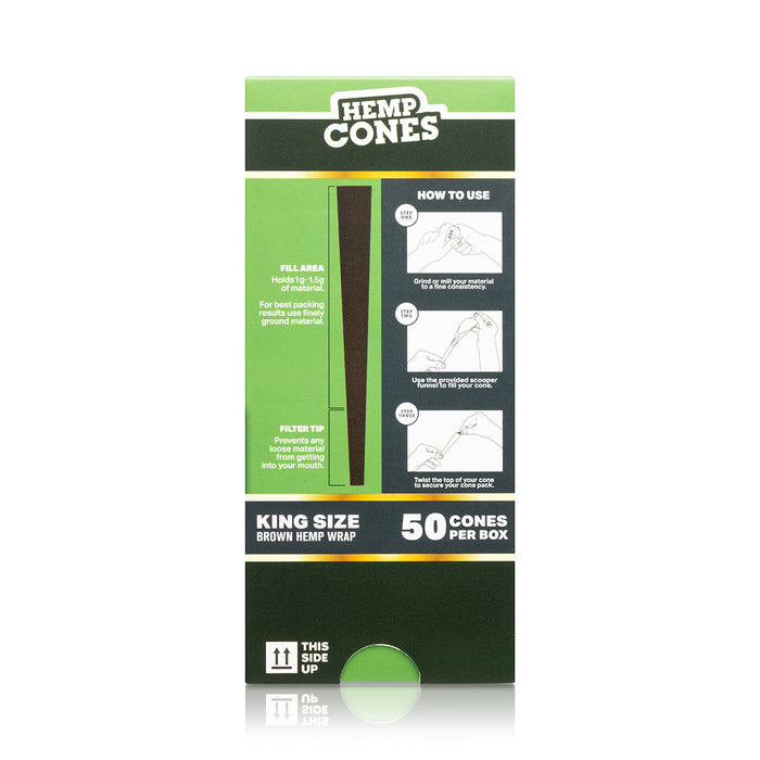 Hemper King Size Brown Hemp Wrap Cones - Mini Tower (50 Count)