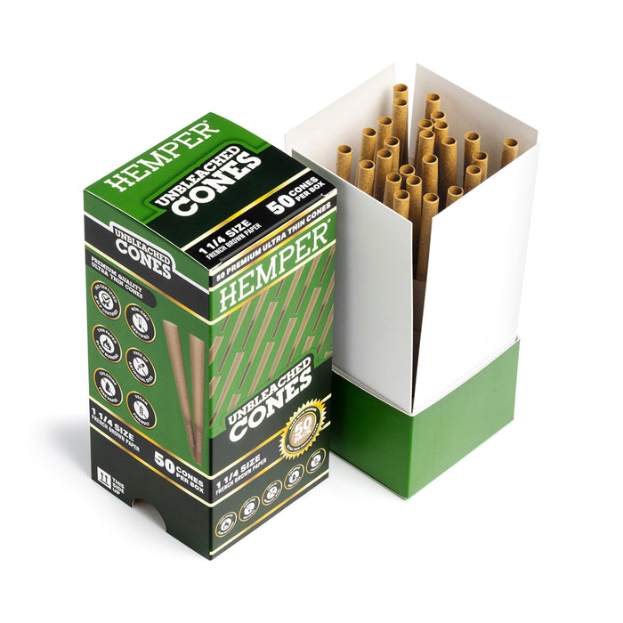 Hemper 1 1/4" Natural Brown Cones - Mini Tower (50 Count)