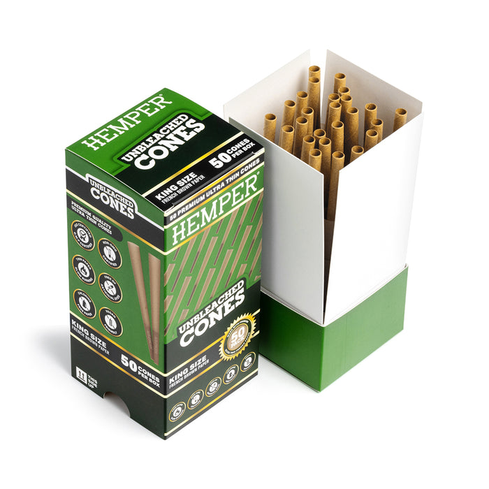 Hemper King Size Natural Brown Cones - Mini Tower (50 Count)