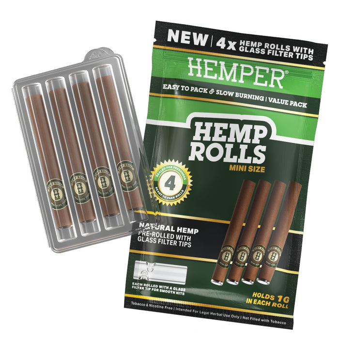 Hemper - Mini Size Rolls + Glass Tip | 4PK