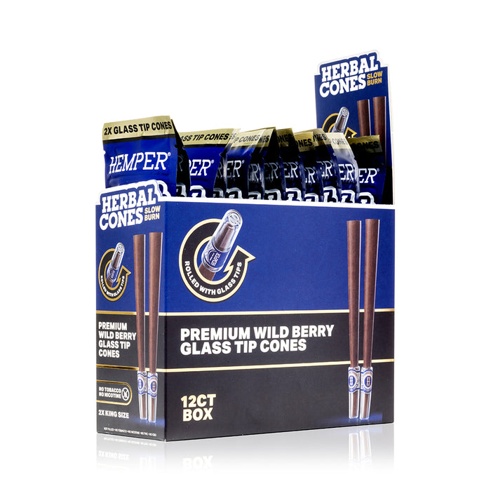 HEMPER Glass-Tipped Herbal Cones - Wild Berry - Display