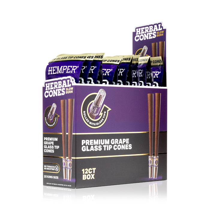 HEMPER Glass-Tipped Herbal Cones - Grape - Display