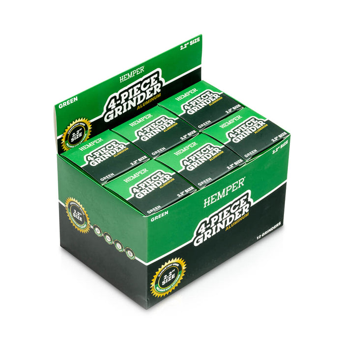 Display - Hemper Aluminum Grinder 4 Piece Large - Green - 12ct