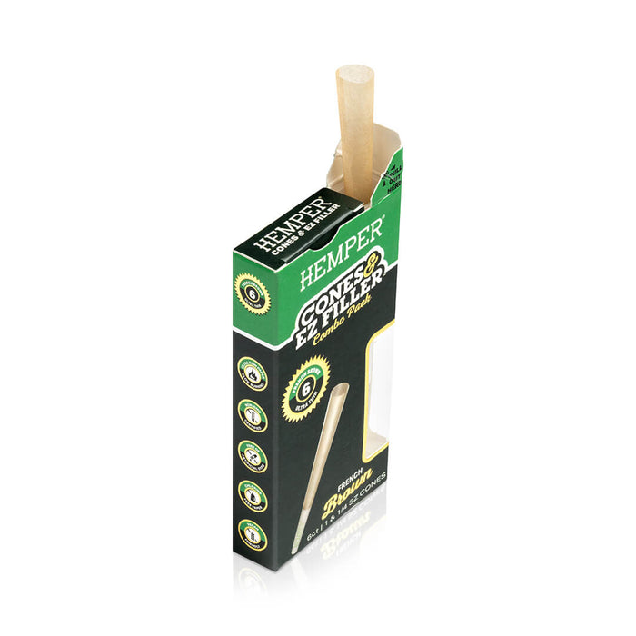 Display - Hemper Ultra Thin Cones & Ez Filler  - Natural Brown 1 1/4 Size 6 Pack