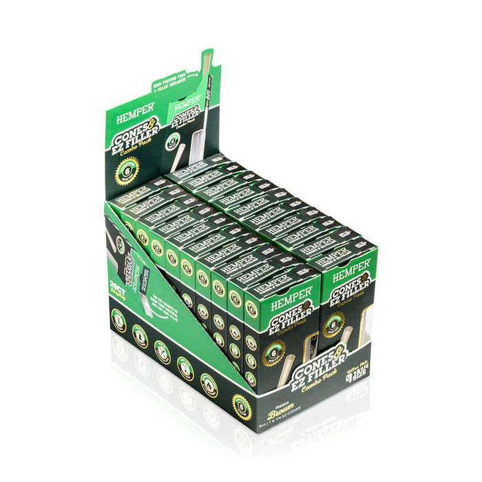 Display - Hemper Ultra Thin Cones & Ez Filler  - Natural Brown 1 1/4 Size 6 Pack