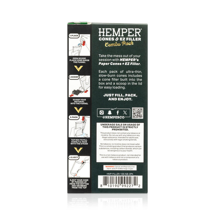Display - Hemper Ultra Thin Cones & Ez Filler  - Natural Brown King Size 3 Pack