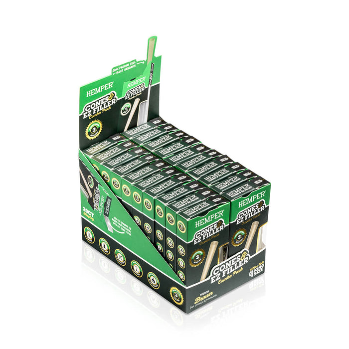 Display - Hemper Ultra Thin Cones & Ez Filler  - Natural Brown King Size 3 Pack