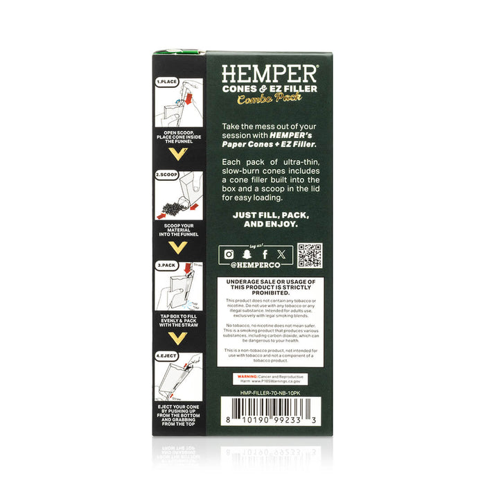 Display - Hemper Ultra Thin Cones & Ez Filler  - Natural Brown Mini Size 10 Pack