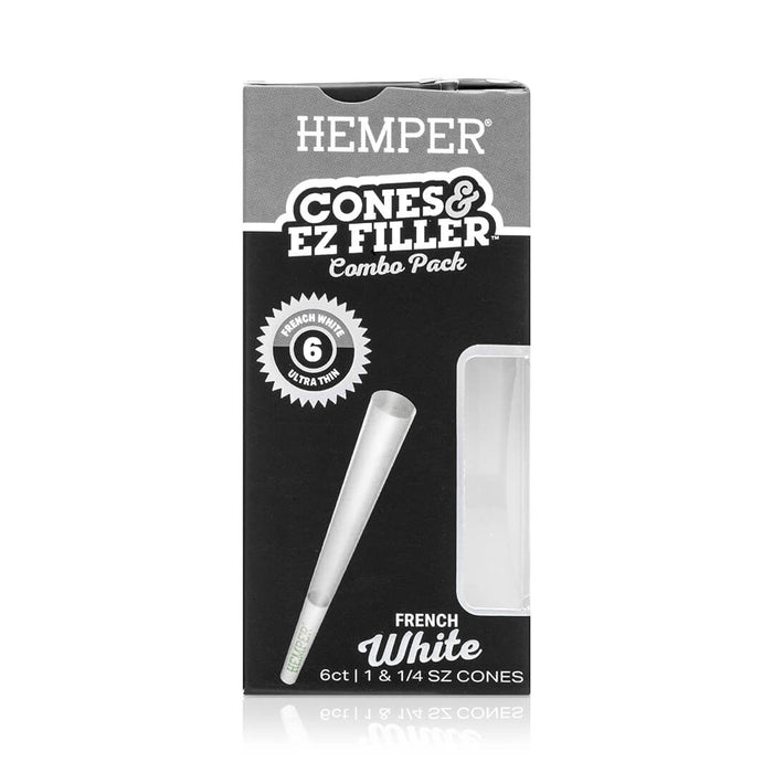 Display - Hemper Ultra Thin Cones & Ez Filler  - Classic White 1 1/4 Size 6 Pack