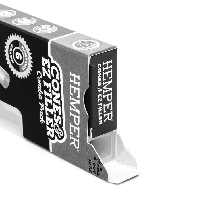 Display - Hemper Ultra Thin Cones & Ez Filler  - Classic White 1 1/4 Size 6 Pack