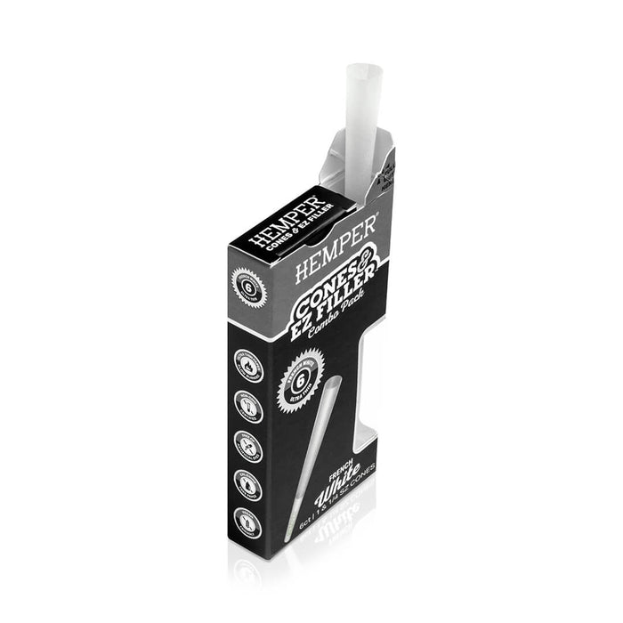 Display - Hemper Ultra Thin Cones & Ez Filler  - Classic White 1 1/4 Size 6 Pack