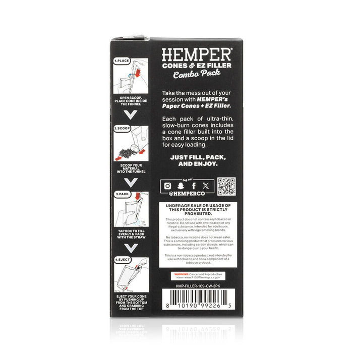 Display - Hemper Ultra Thin Cones & Ez Filler  - Classic White Mini Size 10 Pack