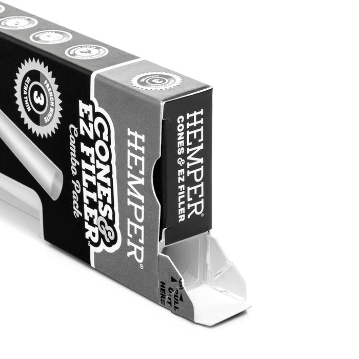 Display - Hemper Ultra Thin Cones & Ez Filler  - Classic White Mini Size 10 Pack
