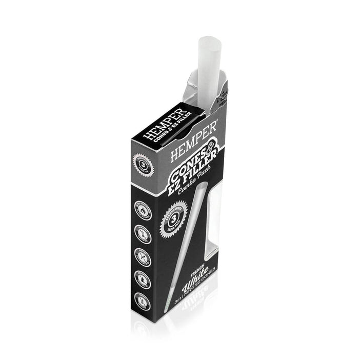 Display - Hemper Ultra Thin Cones & Ez Filler  - Classic White Mini Size 10 Pack