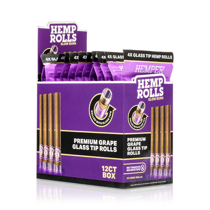 Pre-Rolled Mini Size Glass Tipped Hemp Rolls | 4pk Display