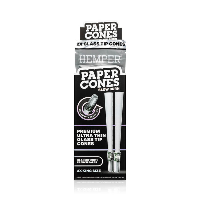 Hemper - King Size Glass Tipped Paper Cones - Display Box