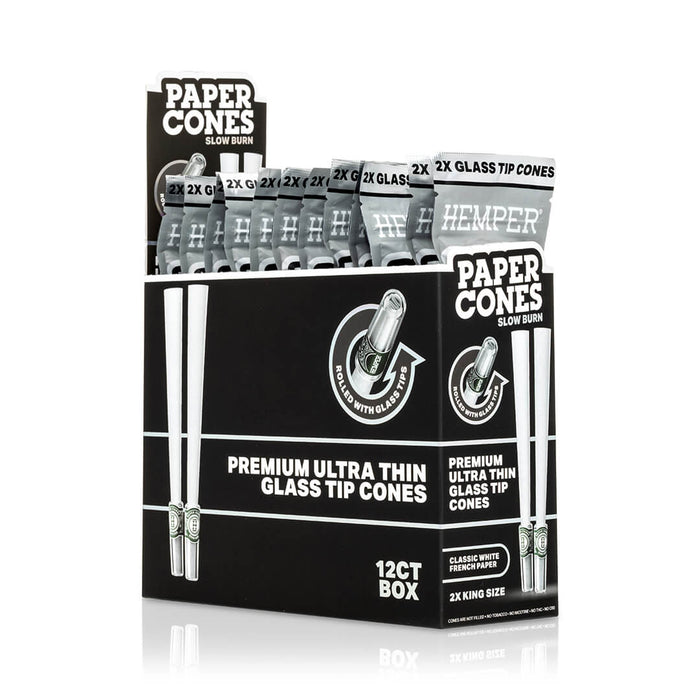 Hemper - King Size Glass Tipped Paper Cones - Display Box