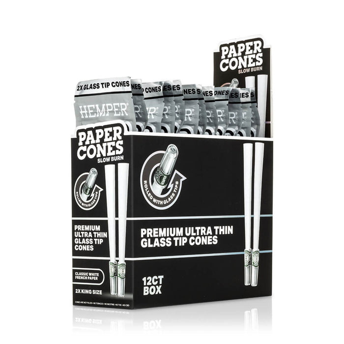 Hemper - King Size Glass Tipped Paper Cones - Display Box