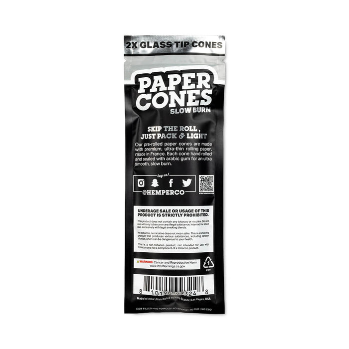 Hemper - King Size Glass Tipped Paper Cones - Display Box