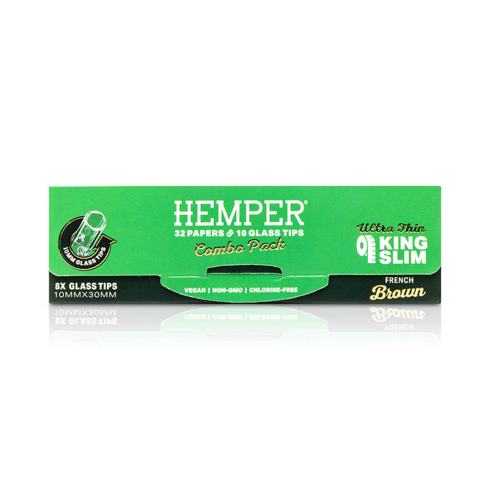 HEMPER PAPERS & GLASS TIPS COMBO PACK - KING SLIM - FRENCH BROWN - 10MM_001_ONWHITE_1080x1080