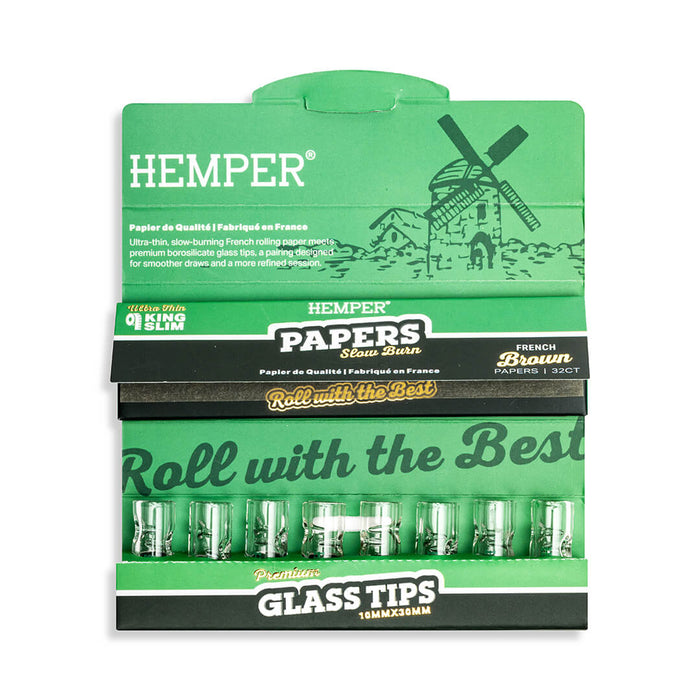 HEMPER PAPERS & GLASS TIPS COMBO PACK - KING SLIM - FRENCH BROWN - 10MM_003_ONWHITE_1080x1080