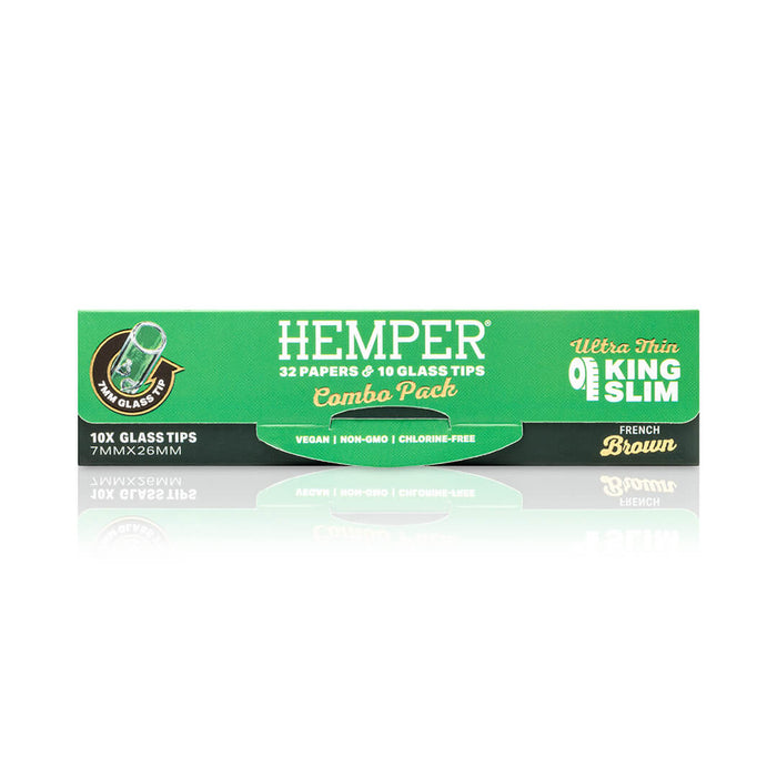 HEMPER PAPERS & GLASS TIPS COMBO PACK - KING SLIM - FRENCH BROWN - 7MM_001_ONWHITE_1080x1080