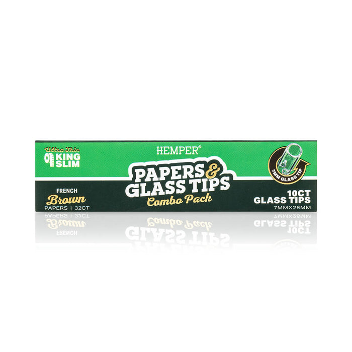 HEMPER PAPERS & GLASS TIPS COMBO PACK - KING SLIM - FRENCH BROWN - 7MM_002_ONWHITE_1080x1080