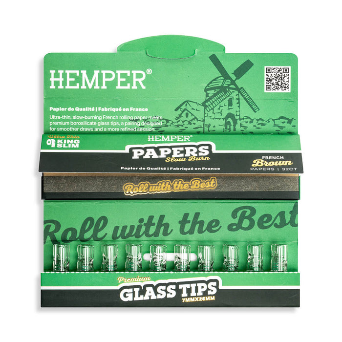 HEMPER PAPERS & GLASS TIPS COMBO PACK - KING SLIM - FRENCH BROWN - 7MM_003_ONWHITE_1080x1080