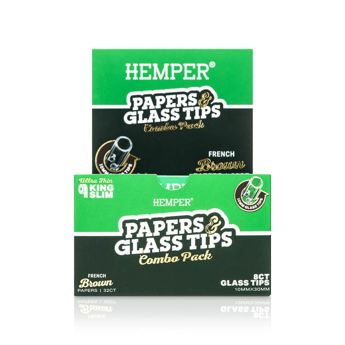 HEMPER PAPERS & GLASS TIPS COMBO PACK DISPLAY - KING SLIM - FRENCH BROWN - 10MM_001_ONWHITE_1080x1080