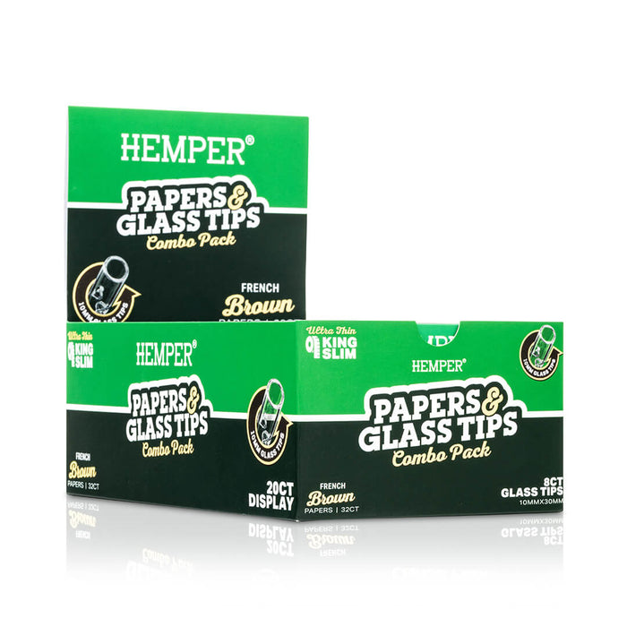HEMPER PAPERS & GLASS TIPS COMBO PACK DISPLAY - KING SLIM - FRENCH BROWN - 10MM_002_ONWHITE_1080x1080