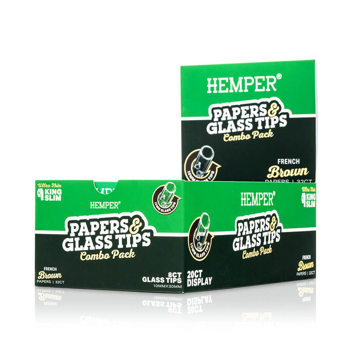 HEMPER PAPERS & GLASS TIPS COMBO PACK DISPLAY - KING SLIM - FRENCH BROWN - 10MM_004_ONWHITE_1080x1080