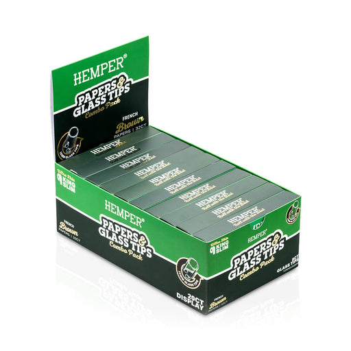 HEMPER PAPERS & GLASS TIPS COMBO PACK DISPLAY - KING SLIM - FRENCH BROWN - 10MM_005_ONWHITE_1080x1080
