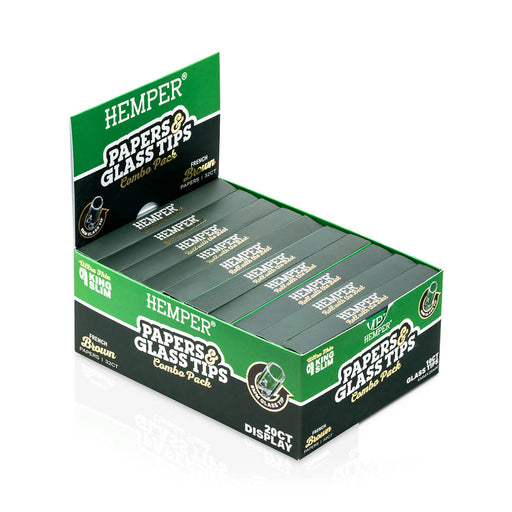 HEMPER PAPERS & GLASS TIPS COMBO PACK DISPLAY - KING SLIM - FRENCH BROWN - 6MM_005_ONWHITE_1080x1080