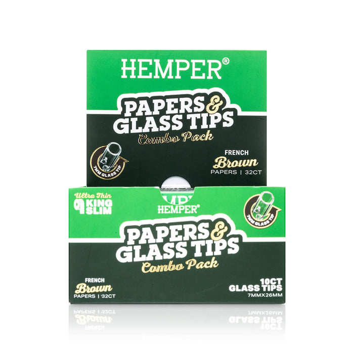 HEMPER PAPERS & GLASS TIPS COMBO PACK DISPLAY - KING SLIM - FRENCH BROWN - 7MM_001_ONWHITE_1080x1080