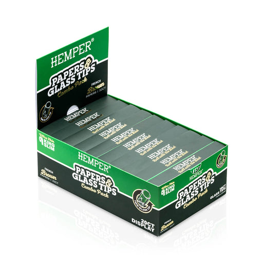 HEMPER PAPERS & GLASS TIPS COMBO PACK DISPLAY - KING SLIM - FRENCH BROWN - 7MM_005_ONWHITE_1080x1080