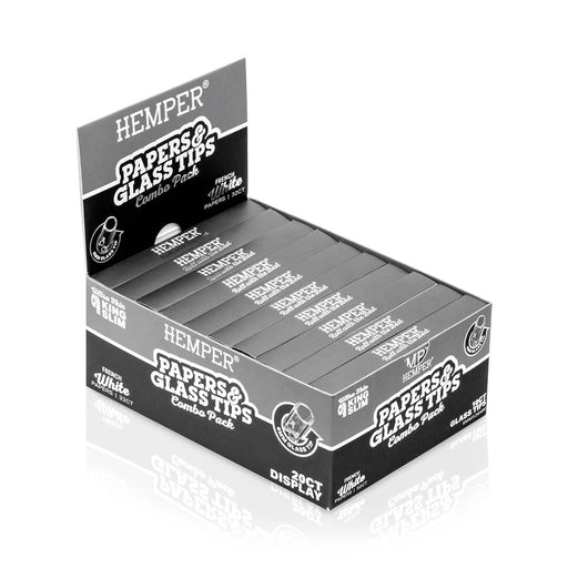 HEMPER PAPERS & GLASS TIPS COMBO PACK DISPLAY - KING SLIM - FRENCH WHITE - 6MM_005_ONWHITE_1080x1080