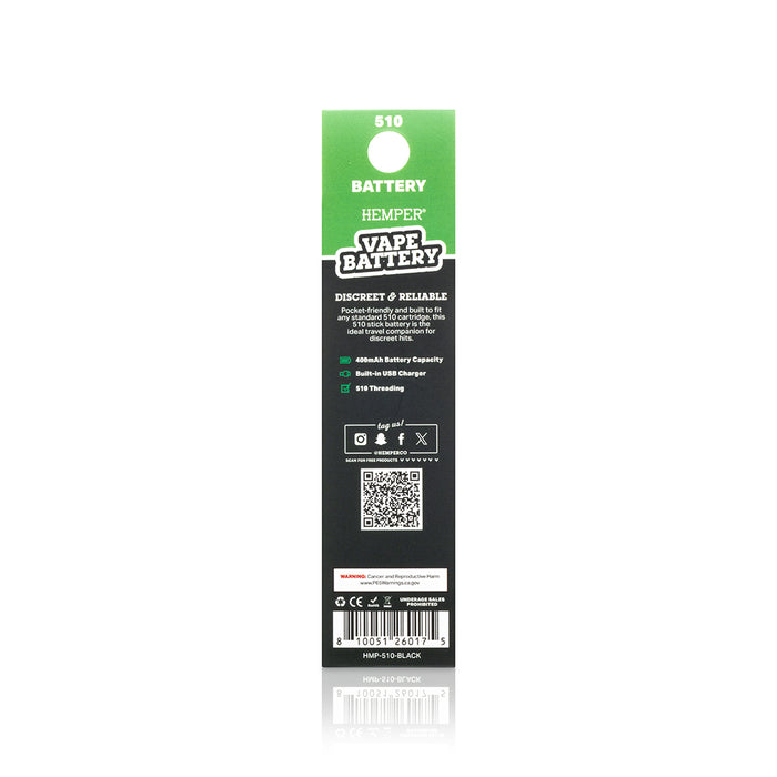 Display - Hemper Regular 510 Battery Pen With Stock Usb Charger - 18ct