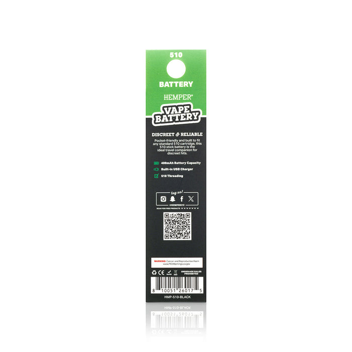 Display - Hemper Regular 510 Battery Pen With Stock Usb Charger - 18ct
