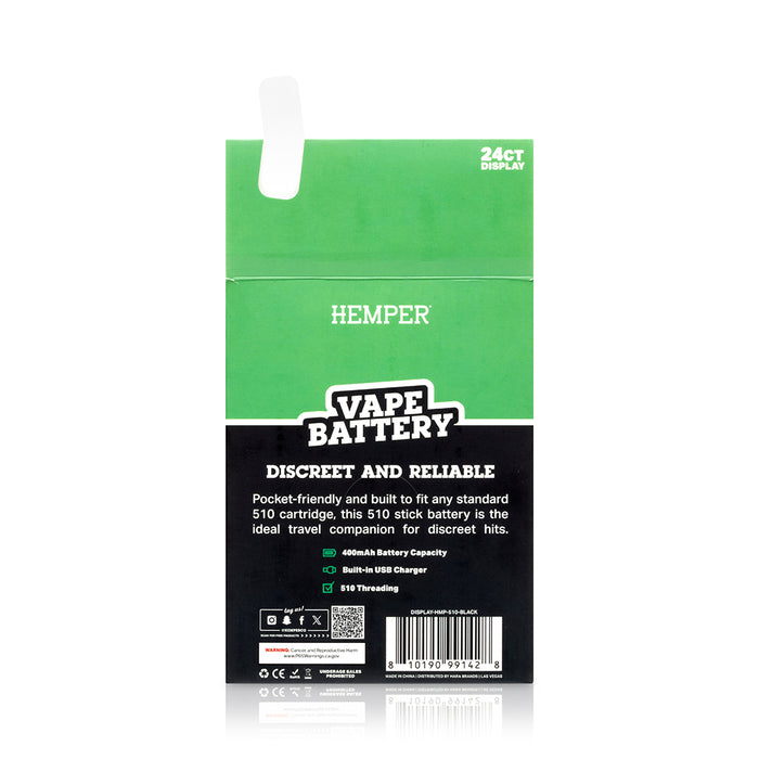 Display - Hemper Regular 510 Battery Pen With Stock Usb Charger - 18ct