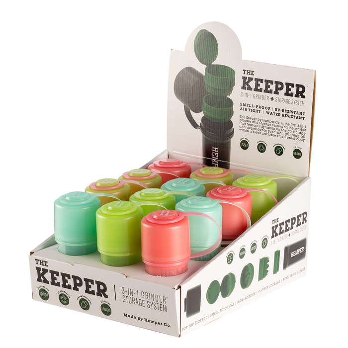 Hemper - The Keeper 3-in-1 Grinder + Storage Container Glow In The Dark Color Display  - 12 Count