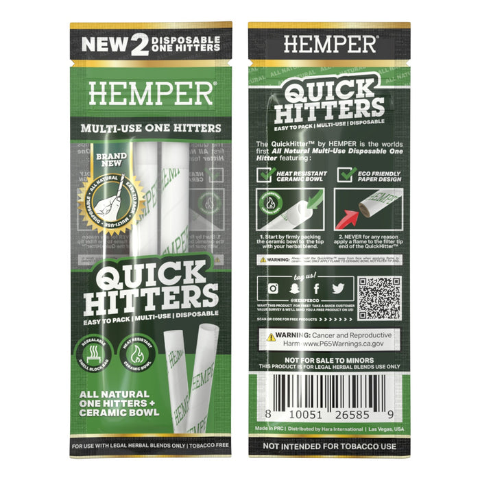 HEMPER - Non-Flavored Quick Hitter - Multi-Use Disposable One Hitter